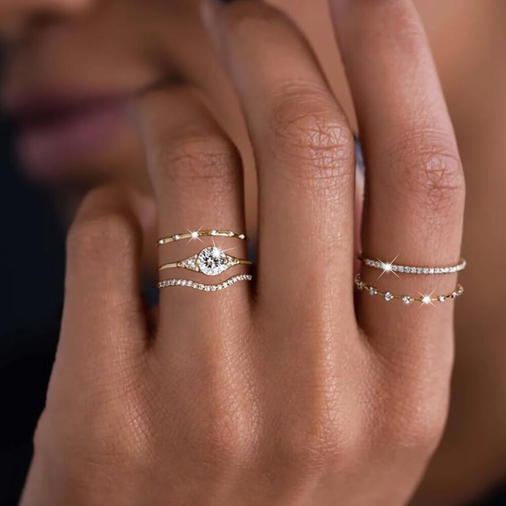 Gold Rings for Women Non Tarnish, Dainty 14K Gold Plated Stackable Cubic Zirconi - Picture 3 of 8
